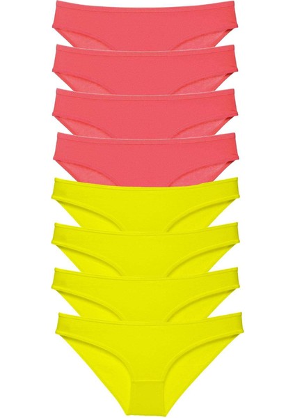 8 Adet Süper Eko Set Likralı Kadın Slip Külot Sarı Fuşya