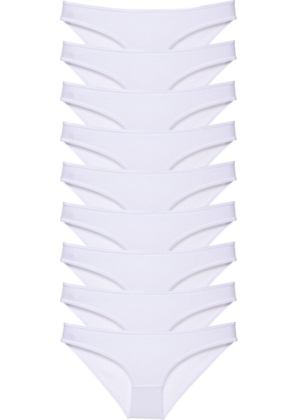 9 Adet Süper Eko Set Likralı Kadın Slip Külot Beyaz