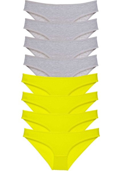 8 Adet Süper Eko Set Likralı Kadın Slip Külot Sarı Gri