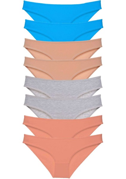 8 Adet Süper Eko Set Likralı Kadın Slip Külot Ten Gri Pudra Mavi