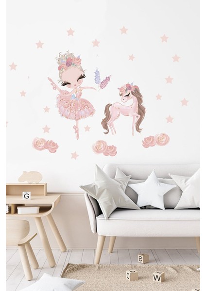Balerin ve Unicorn Duvar Sticker
