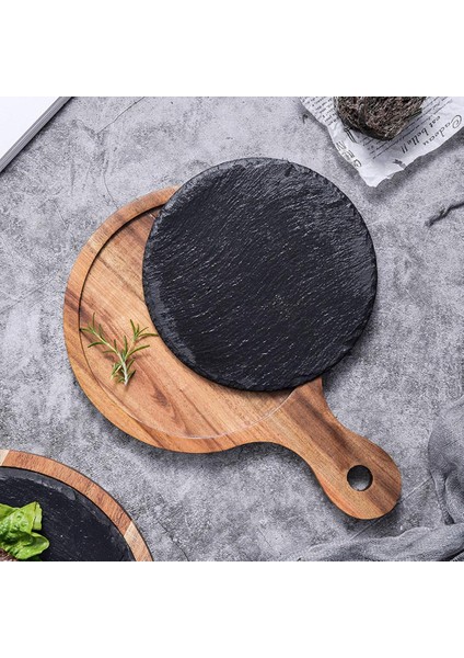 Pizza Kabuğu Kolu Ile Yuvarlak Servis Tepsi Biftek Tepsisi Mutfak Izgara Biftek 30X20X1.5 cm fiyatları