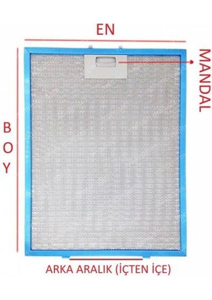 Icanpares Candy Uyumlu En 44 cm Boy 28 cm - Arka Tırnak 9,5 cm Aspiratör Davlumbaz Metal Yağ Filtresi