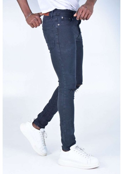 Erkek Skınnyfit Yırtık Kot Pantolon K1400 - Füme