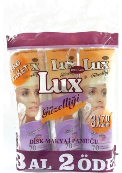 Pamuk Lüx Makyaj Pamuğu Disk 3 x 70LI Eko Paket 8690758020126