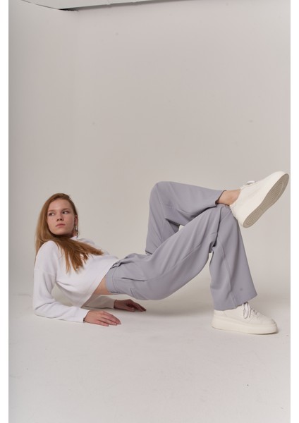 Kadın Gri Yüksek Bel Palazzo Palasia Pantolon