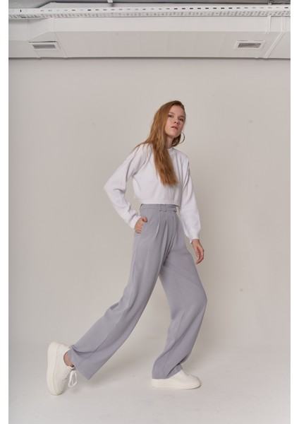 Kadın Gri Yüksek Bel Palazzo Palasia Pantolon modelleri