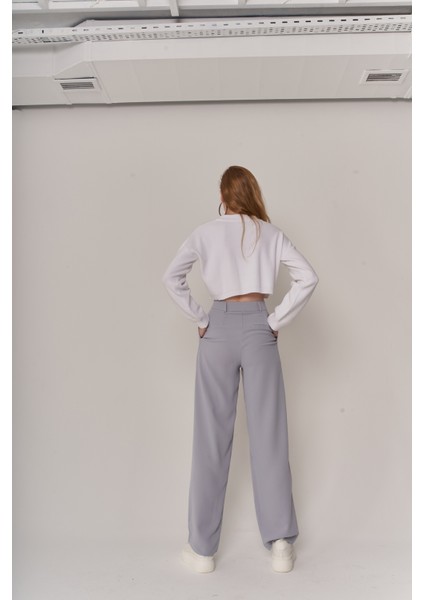 Kadın Gri Yüksek Bel Palazzo Palasia Pantolon fırsatları