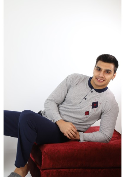 Pijama Gri Çizgili Pijama Takımı