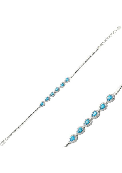 Su Yolu Mavi Taş 925 Ayar Gümüş Bileklik