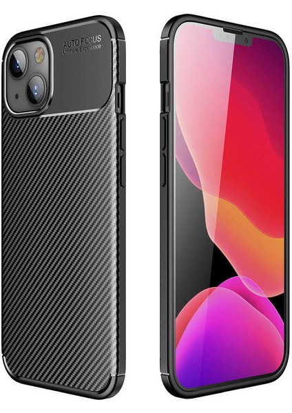 Apple iPhone 13 Mini Kılıf Rugged Armor Darbe Emici Uzun Ömürlü Dayanıklı Parmak İzi Yapmaz Karbon Tasarım Negro Silikon Kapak