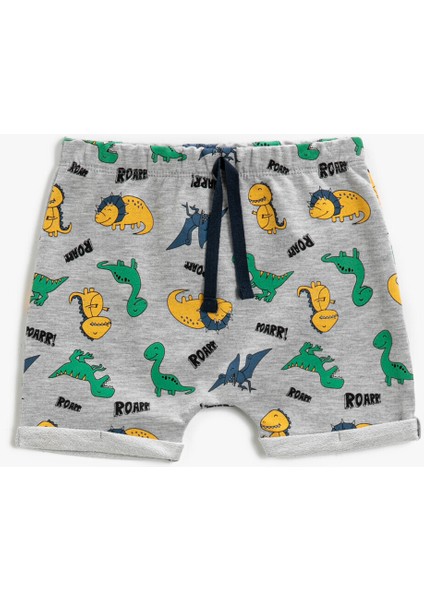 Erkek Bebek Belden Bağlamalı Dinozor Baskılı Şort
