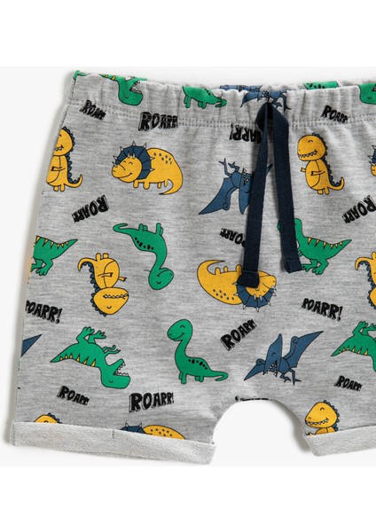 Erkek Bebek Belden Bağlamalı Dinozor Baskılı Şort modelleri