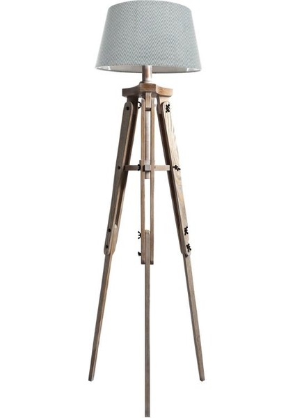 Piega Tripod Lambader Abajur Köşe Lambası Aydınlatma Ahşap Fosil Eskitme Ağaç Country Masif Doğal
