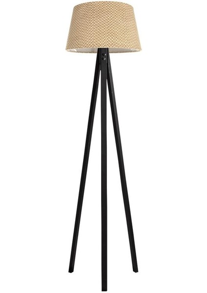 Düz 3 Ayak Tripod Lambader Abajur Avize Aydınlatma Ahşap Siyah Ağaç Country Dekor Lamba Aplik Masif Doğal