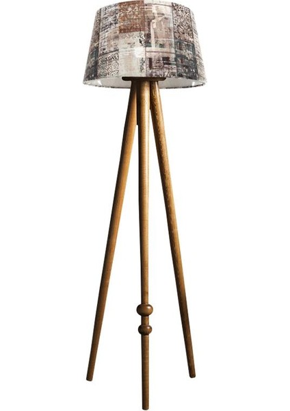 Round Leg Tripod Lambader Abajur Avize Aydınlatma Ahşap Naturel Ağaç Country Dekor Lamba Aplik Masif Doğal