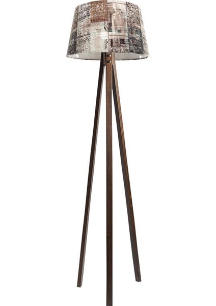 Düz 3 Ayak Tripod Lambader Abajur Avize Aydınlatma Ahşap Ceviz Ağaç Country Dekor Lamba Aplik Masif Doğal