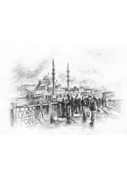 Kanvas Baskı Tablo Kara Kalem Camii