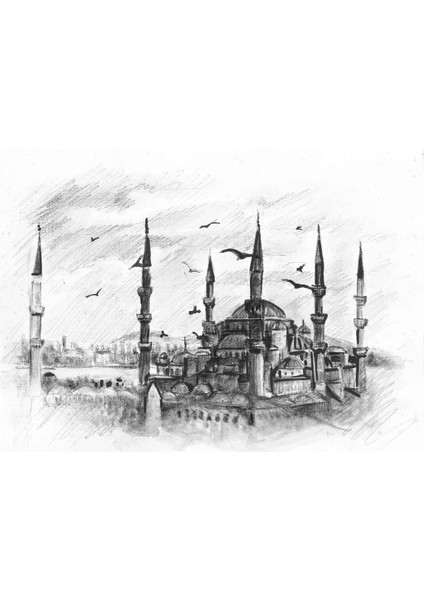 Kanvas Baskı Tablo Kara Kalem Camii