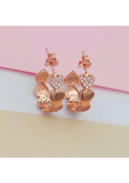 Rose Kalp Halka 925 Ayar Gümüş Küpe