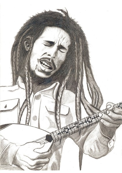 Kanvas Baskı Tablo Bob Marley Saz Çalıyor