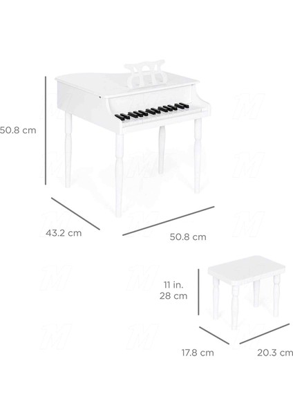 Çocuk Için Ahşap Piyano BP30BK Nota Sehpası ve Tabure Hediyeli