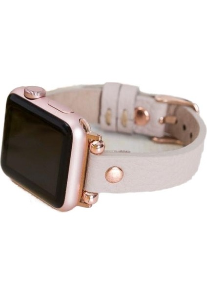 Apple Watch Uyumlu 38 40 41 mm Kadın Deri Kordon Slim - Bej