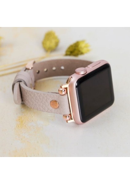 Apple Watch Uyumlu 38 40 41 mm Kadın Deri Kordon Slim - Bej fiyatları