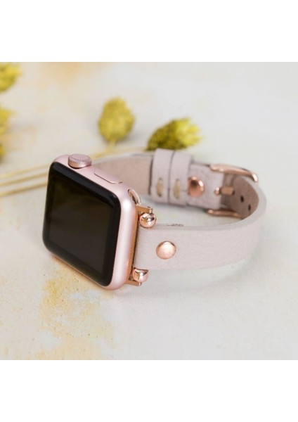 Apple Watch Uyumlu 38 40 41 mm Kadın Deri Kordon Slim - Bej fırsatları