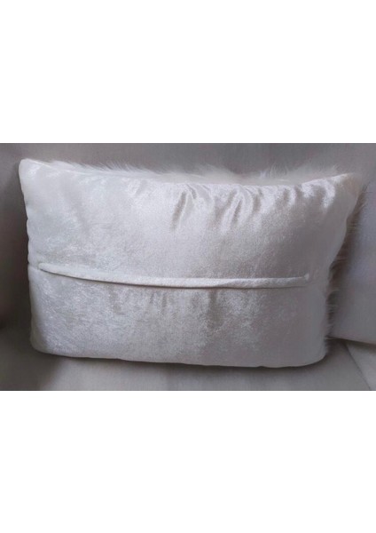Kirpikli Peluş Kırlent Kılıfı - (Beyaz Peluş - Mavi Kirpik)