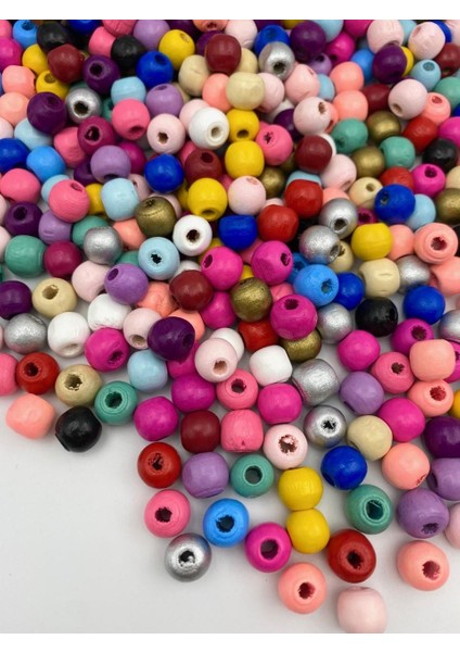 Canlı Renk 10MM Karışık Renkli Ahşap Tahta Boncuk (50GR,~150 Adet)