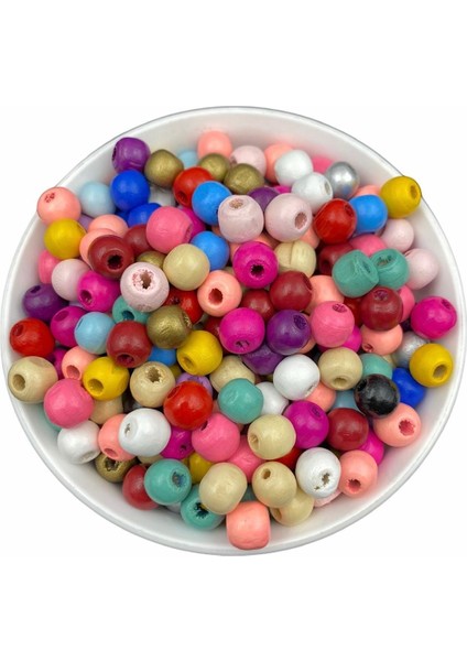 Canlı Renk 10MM Karışık Renkli Ahşap Tahta Boncuk (50GR,~150 Adet) fiyatları