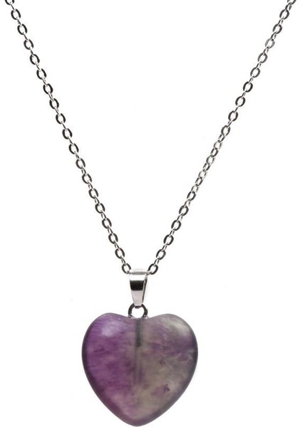 Kalp Modeli Doğal Florit Taşı Doğal Taş Kolye