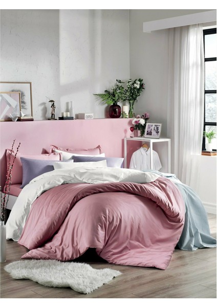 Mix&Match Pamuk Saten Çift Kişilik Nevresim Kılıfı Gül Kurusu