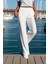 Güneş Kızı Kadın Beyaz Keten Beli Lastikli Salaş Pantolon GK-BST2933