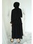 Saretex Fırfır Detaylı Kolları Büzgülü Şifon Elbise Siyah