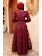 Neva Style Tesettürlü Abiye Elbise - Dantelli Bordo Tesettür Abiye Elbise 3330BR