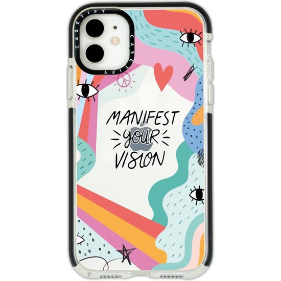 Moodcase iPhone 11 Casetify Manifest Your Vision Desenli Anti Shock Premium Silikonlu Siyah Kenar Detaylı Telefon Kılıfı