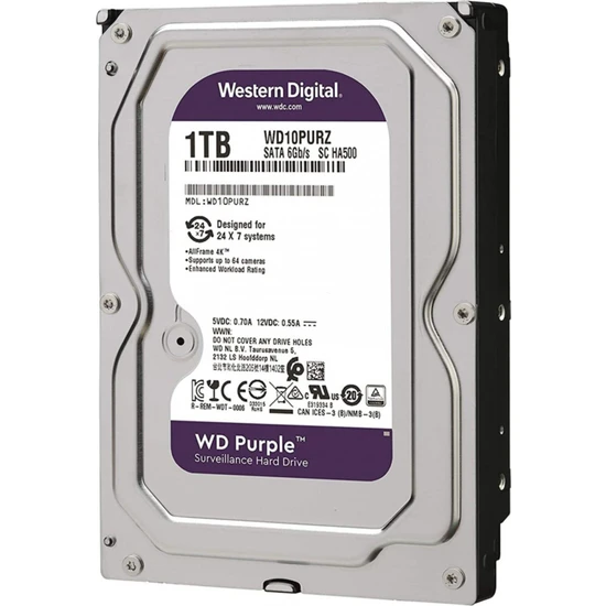 WD Purple WD10PURZ 1TB 5400RPM 64MB Sata3 7/24 Güvenlik Harddiski