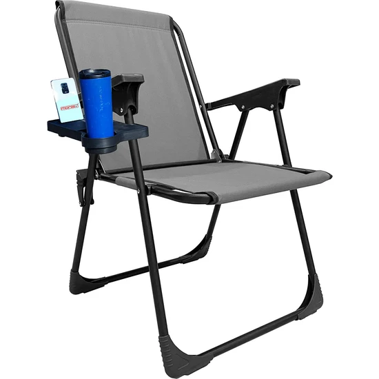 Moniev Kamp Sandalyesi Katlanır Piknik Sandalye Dikdörtgen Bardaklıklı Gri