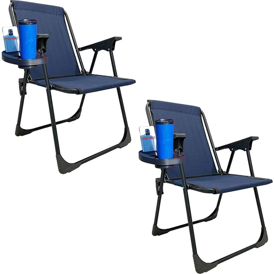 Moniev 2 Adet Kamp Sandalyesi Katlanır Piknik Sandalye Oval Bardaklıklı Lacivert