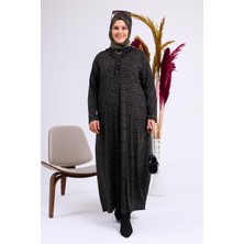 FERACE Kadın Büyük Beden Leopar Desenli Anne Elbisesi Kışlık