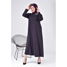 Kadin Buyuk Beden Ay Yaka Anne Elbise Uzun Tesettur