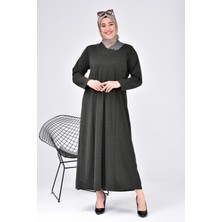 Kadin Buyuk Beden Ay Yaka Anne Elbise Uzun Tesettur