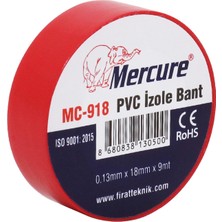 BADEM10 Mercure Elektrikçi Bandı Kırmızı Izole Elektirik Bant Bandı Pvc 9 Metre