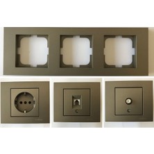 Çağatay Elektrik Ovivo Grano Antrasit Üçlü Set - Tv - Nümeris (Telefon)- Topraklı Priz