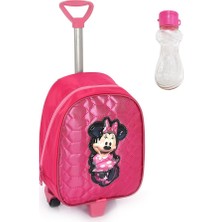 Çekçekli Pembe Parlak Dikişli Minnie Mouse Baskılı Anaokulu Çantası + Suluk - Kreş Çantası