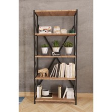 Morpanya Sera Metal Kitaplık 5 Raflı Çok Amaçlı Dosya Kitap Rafı Ofis Salon Mutfak Raf 150 cm Ceviz