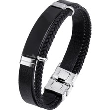 Chavin Siyah Çelik ve Deri Çelik Erkek Bileklik EP99SY