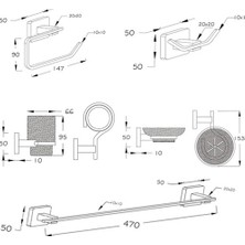 Fnd Home Fndhome Banyo Aksesuar  Siyah Kare 5 Li Set Uzun Havluluklu